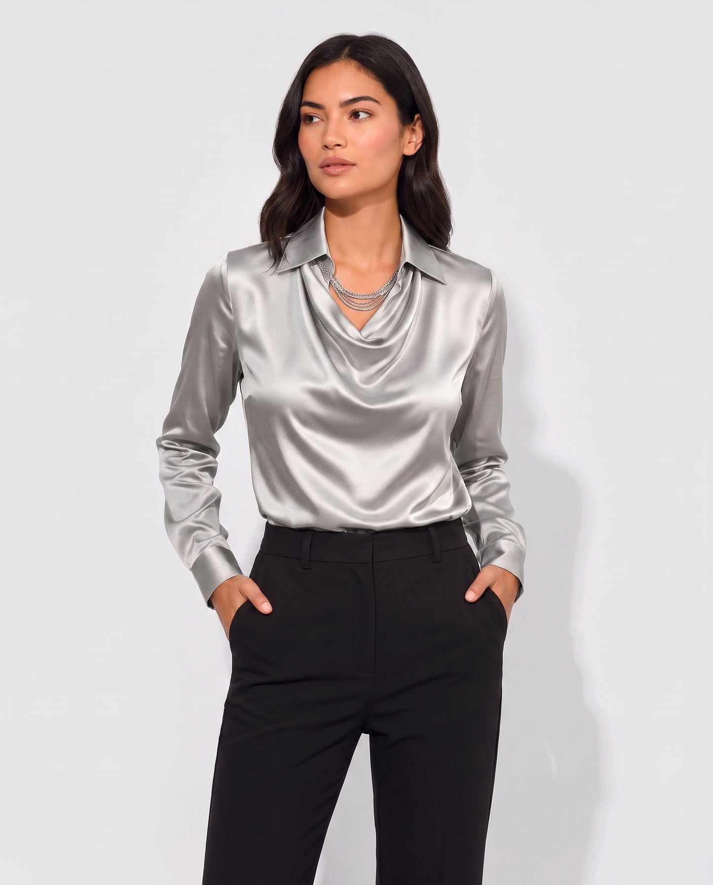 Virelle | Blouse Effet Soie À Col Bénitier Et Manches Longues