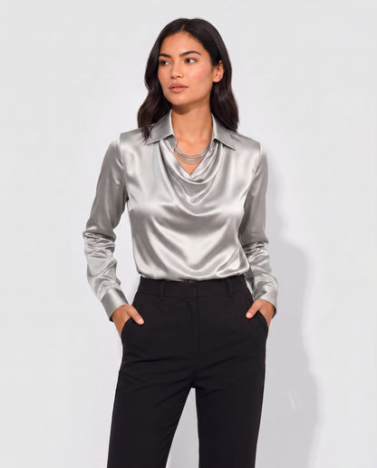 Virelle | Blouse Effet Soie À Col Bénitier Et Manches Longues