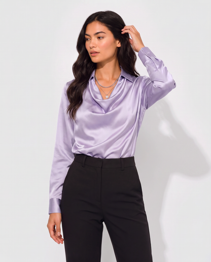 Virelle | Blouse Effet Soie À Col Bénitier Et Manches Longues