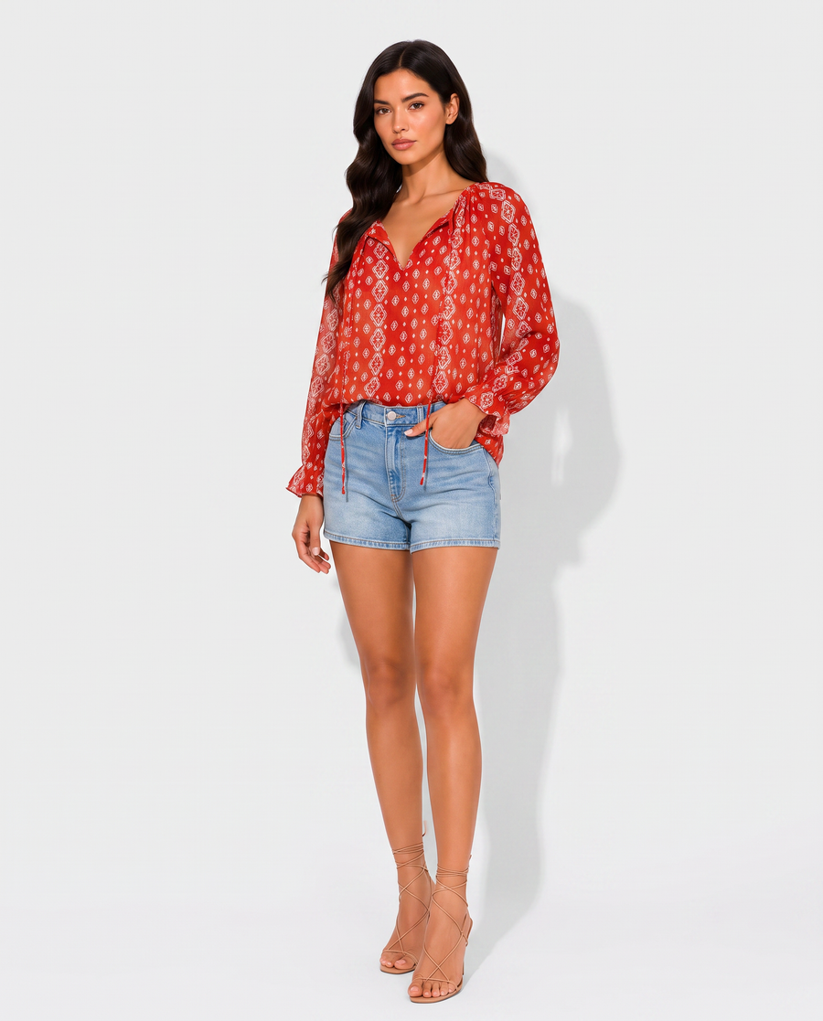 Virelle | Blouse Fleurie À Col En V Et Manches Longues