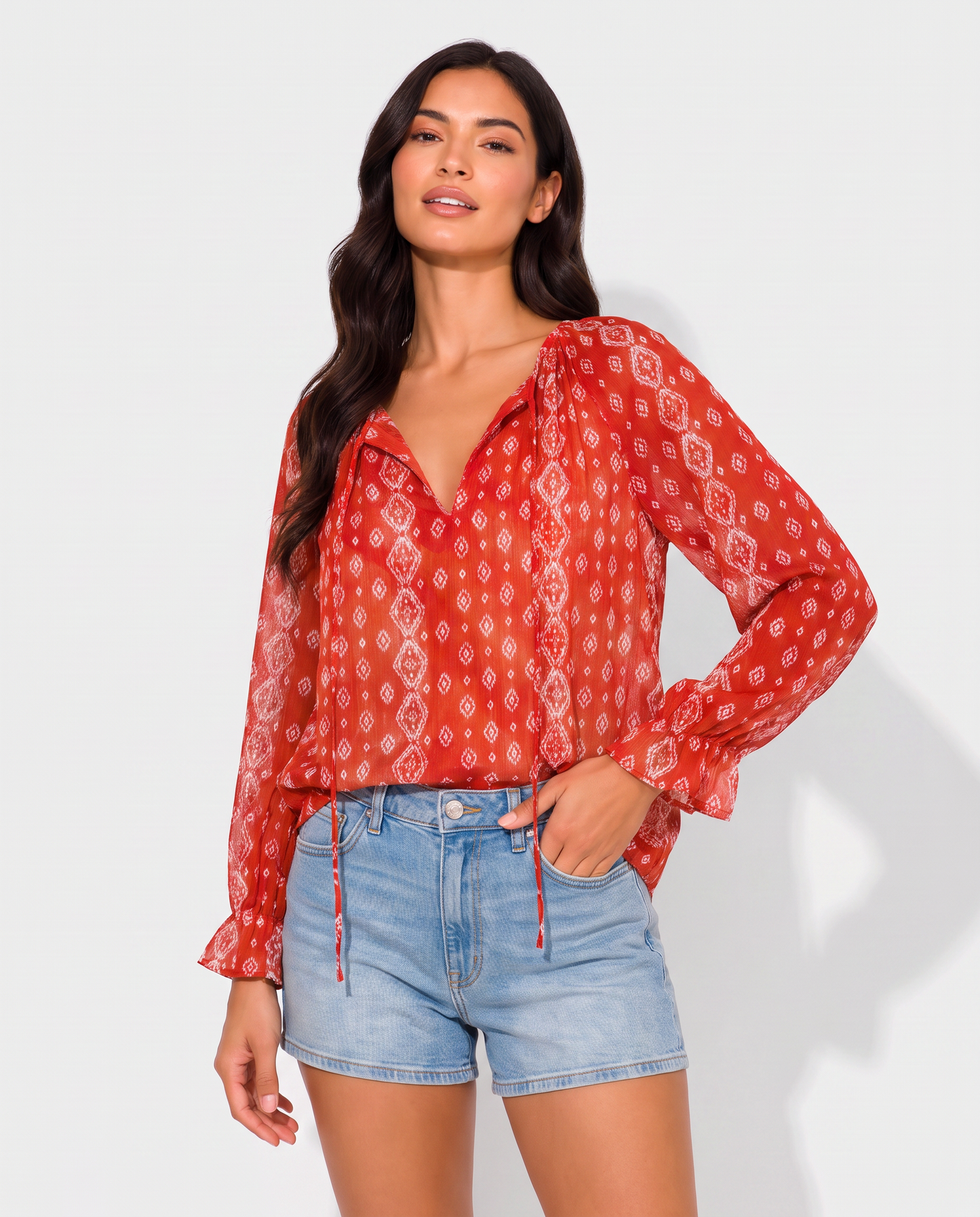 Virelle | Blouse Fleurie À Col En V Et Manches Longues