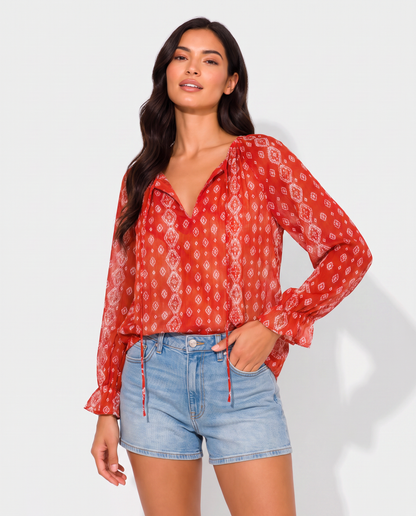 Virelle | Blouse Fleurie À Col En V Et Manches Longues