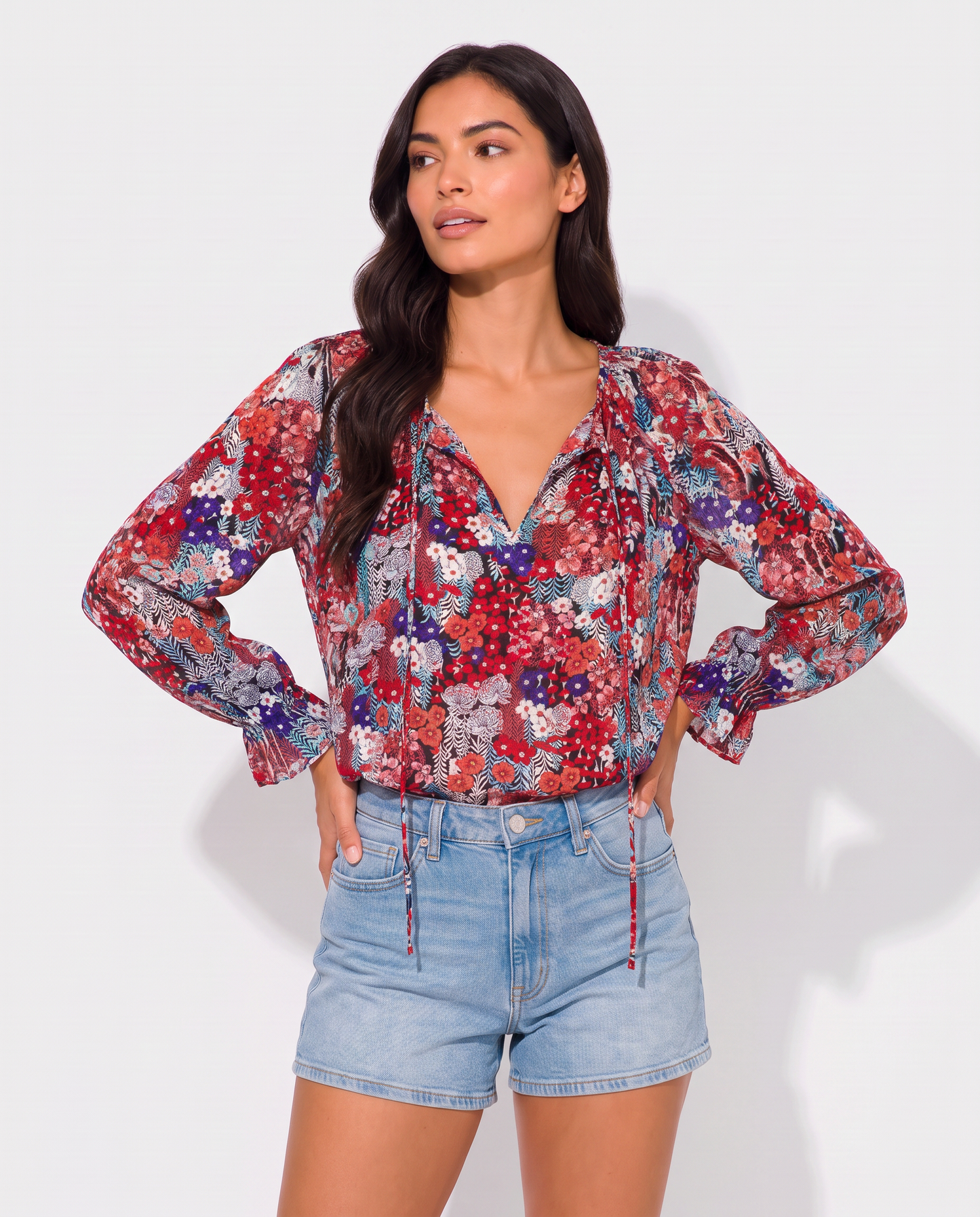 Virelle | Blouse Fleurie À Col En V Et Manches Longues