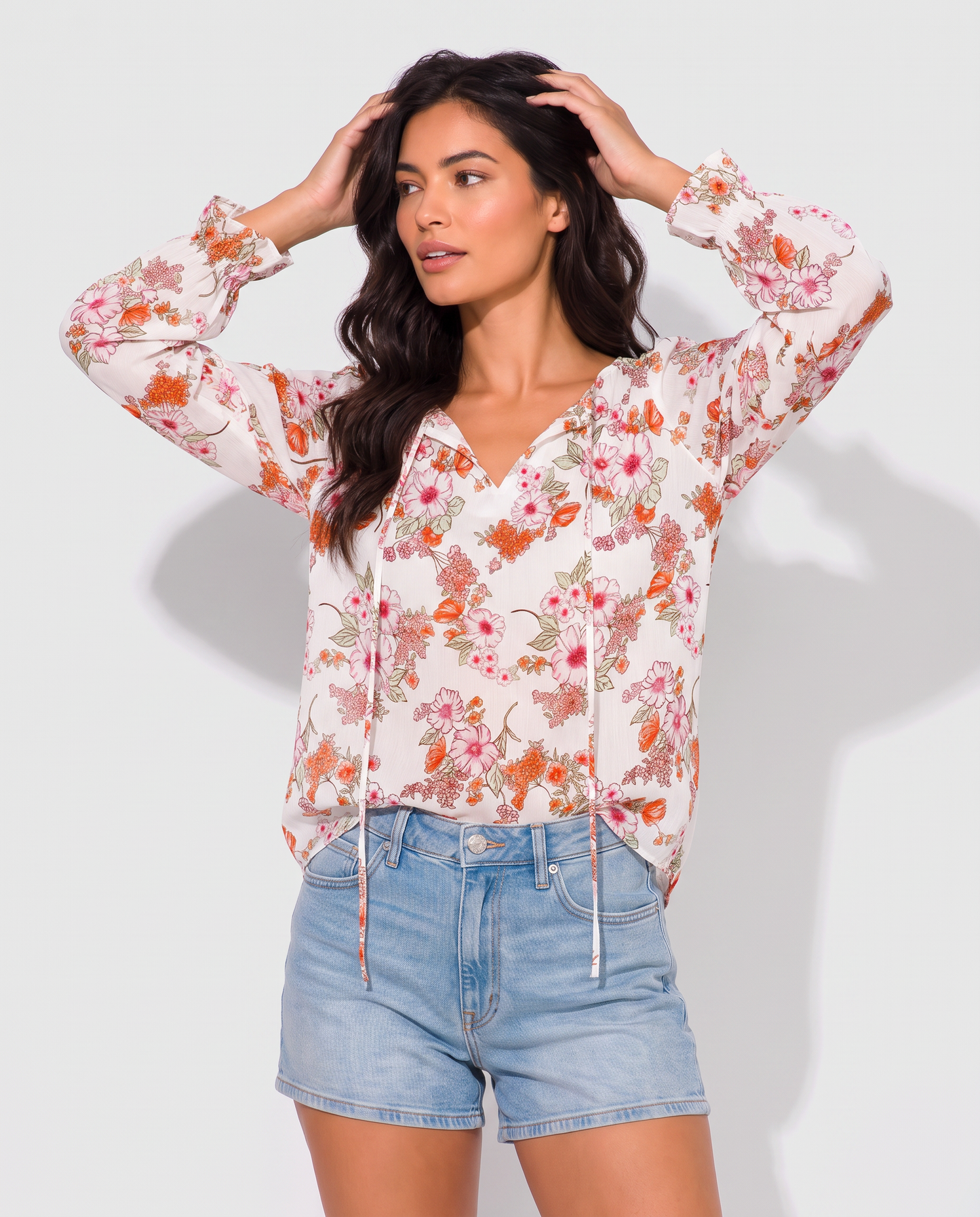 Virelle | Blouse Fleurie À Col En V Et Manches Longues