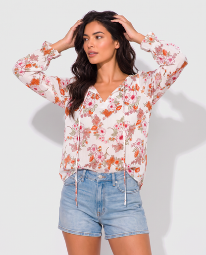 Virelle | Blouse Fleurie À Col En V Et Manches Longues
