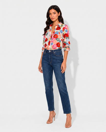 Virelle | Blouse Fleurie Boutonnée À Manches Longues