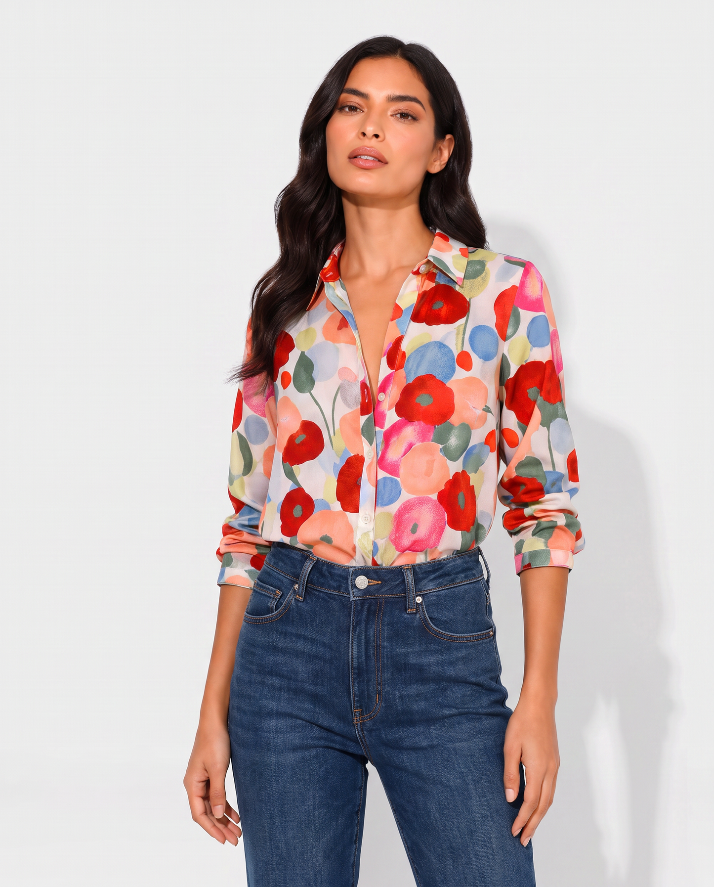 Virelle | Blouse Fleurie Boutonnée À Manches Longues