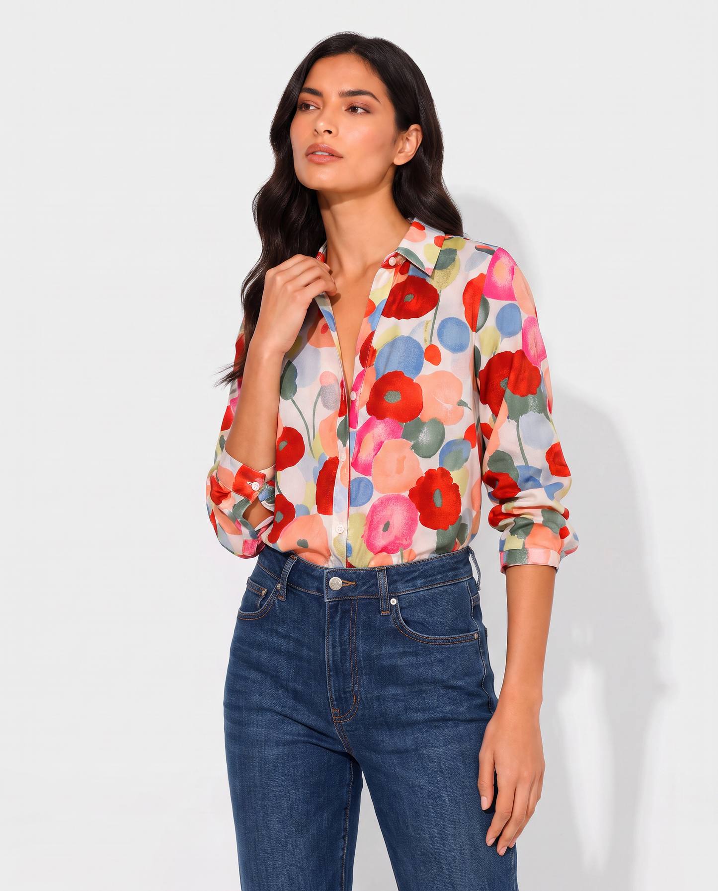 Virelle | Blouse Fleurie Boutonnée À Manches Longues