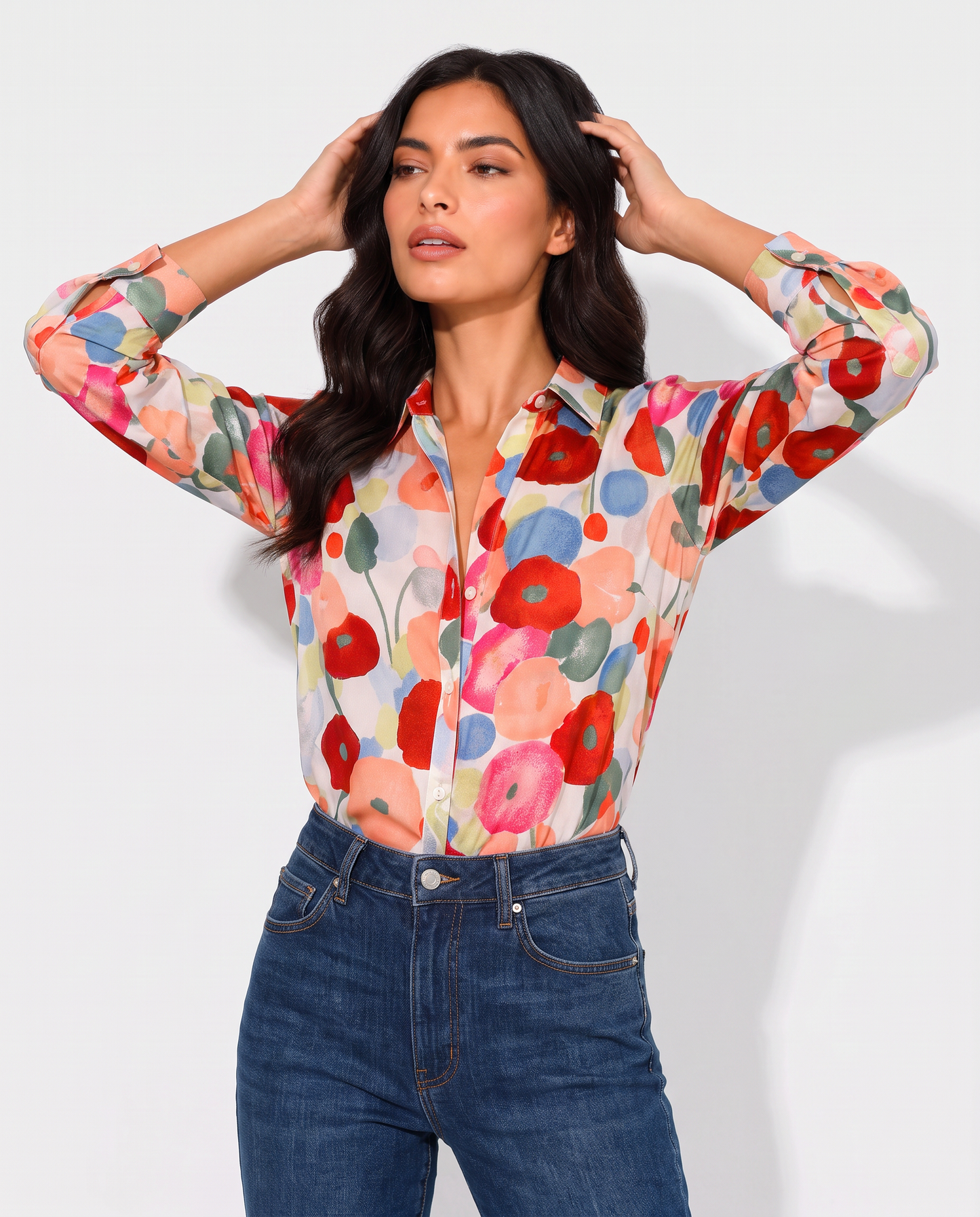 Virelle | Blouse Fleurie Boutonnée À Manches Longues
