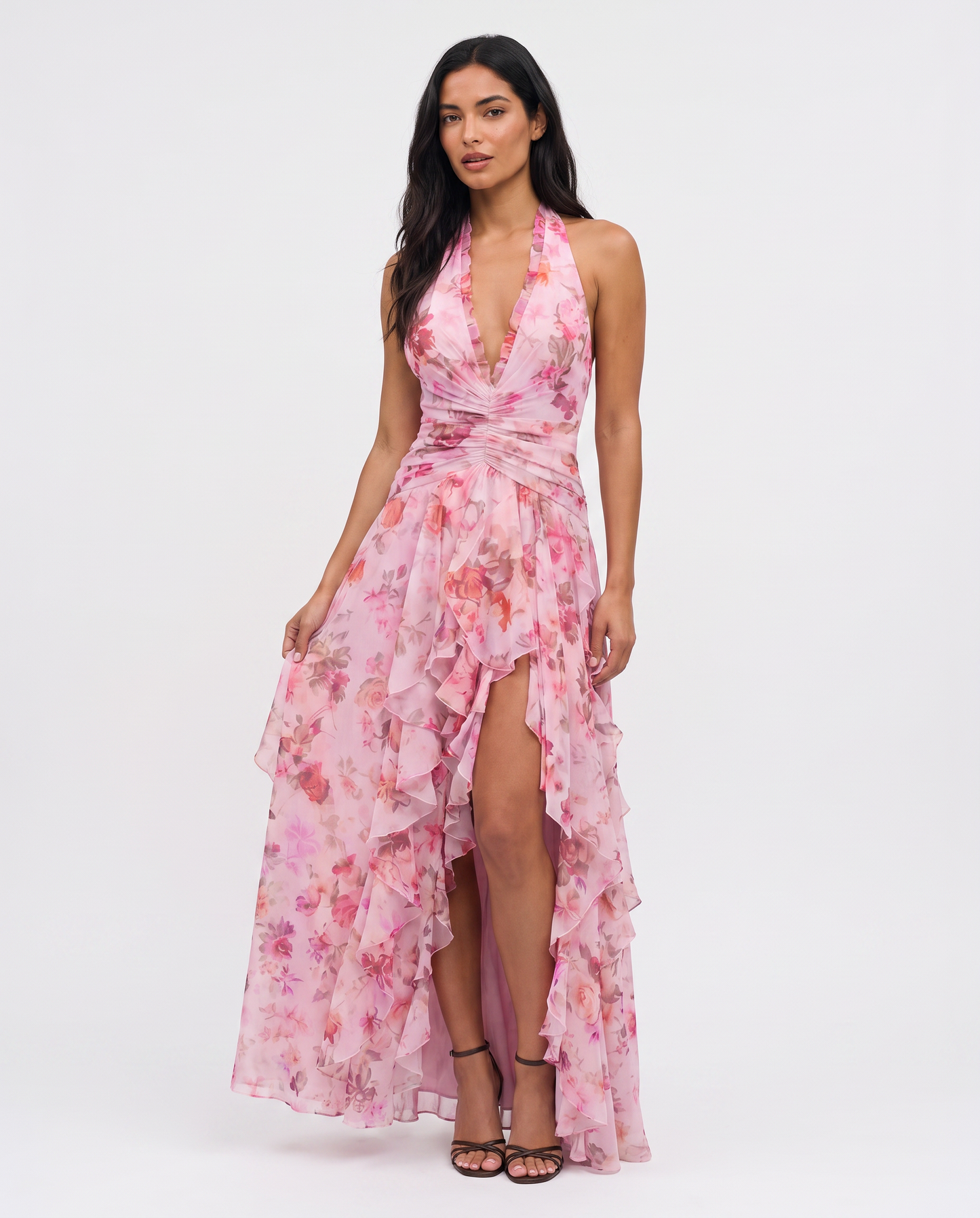 Virelle | Robe Maxi Fleurie Col Halter