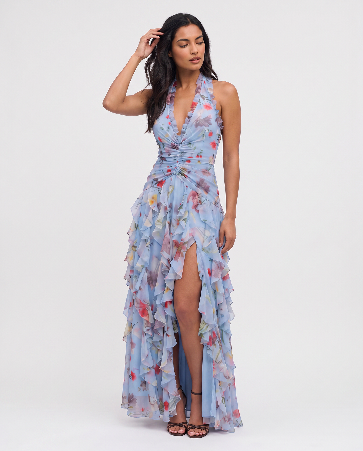 Virelle | Robe Maxi Fleurie Col Halter