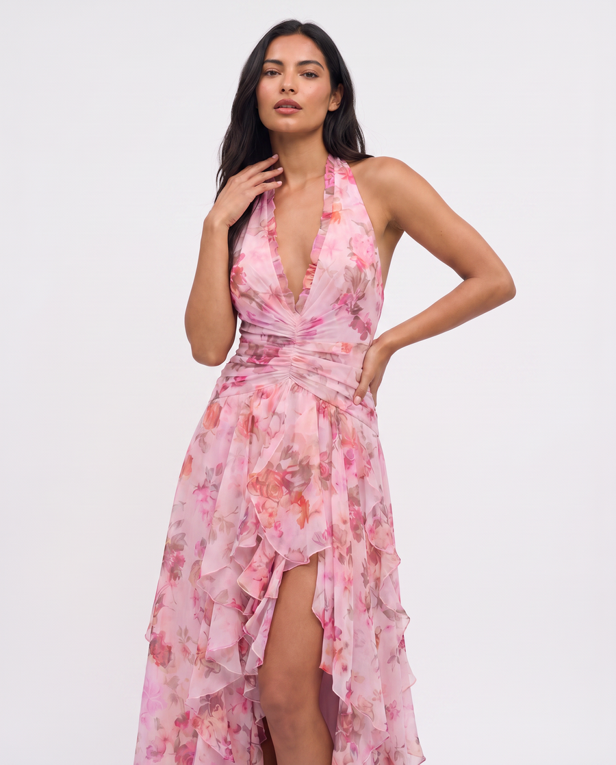 Virelle | Robe Maxi Fleurie Col Halter