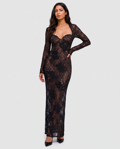 Virelle | Robe Maxi En Dentelle Noire