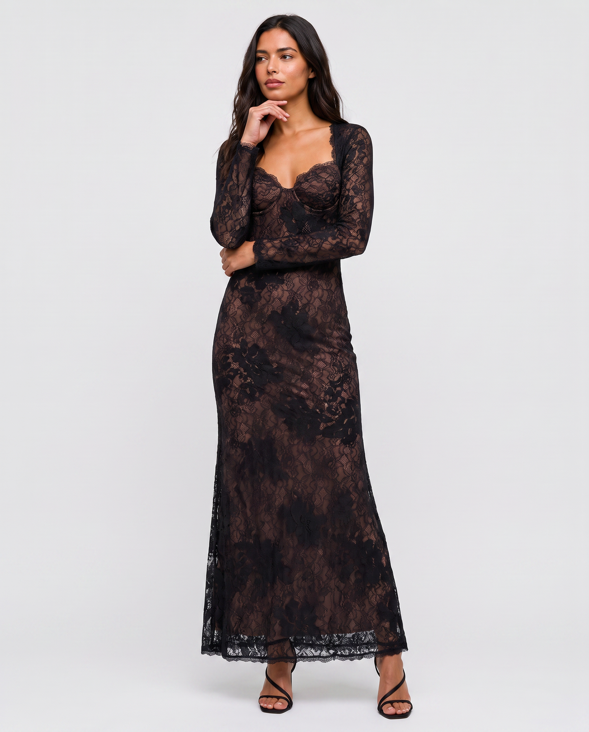 Virelle | Robe Maxi En Dentelle Noire