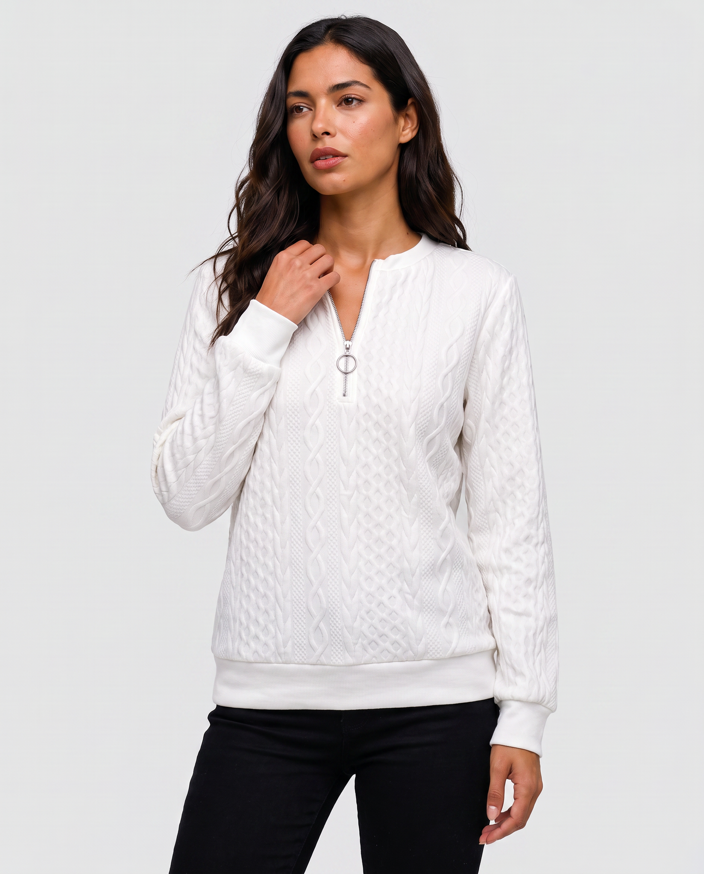 Virelle | Pull Demi-Zip Femme Torsadé