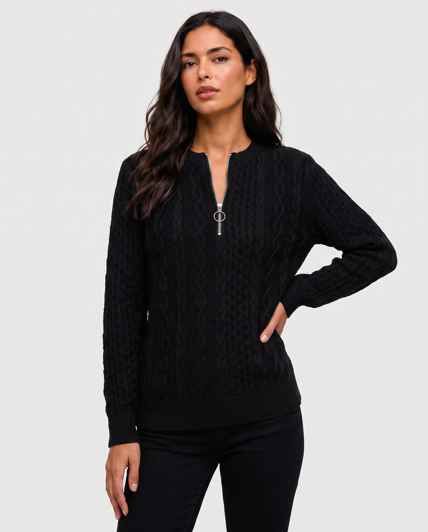 Virelle | Pull Demi-Zip Femme Torsadé