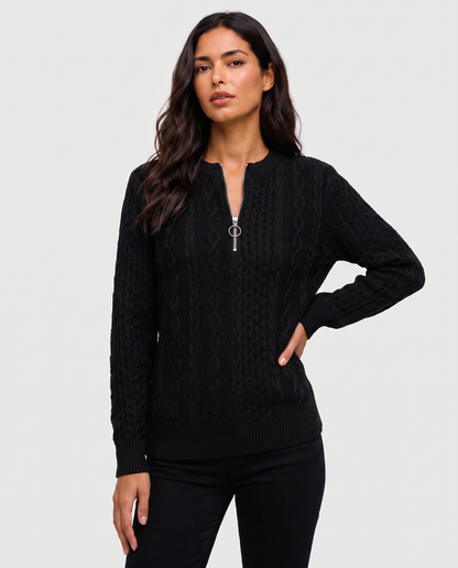 Virelle | Pull Demi-Zip Femme Torsadé