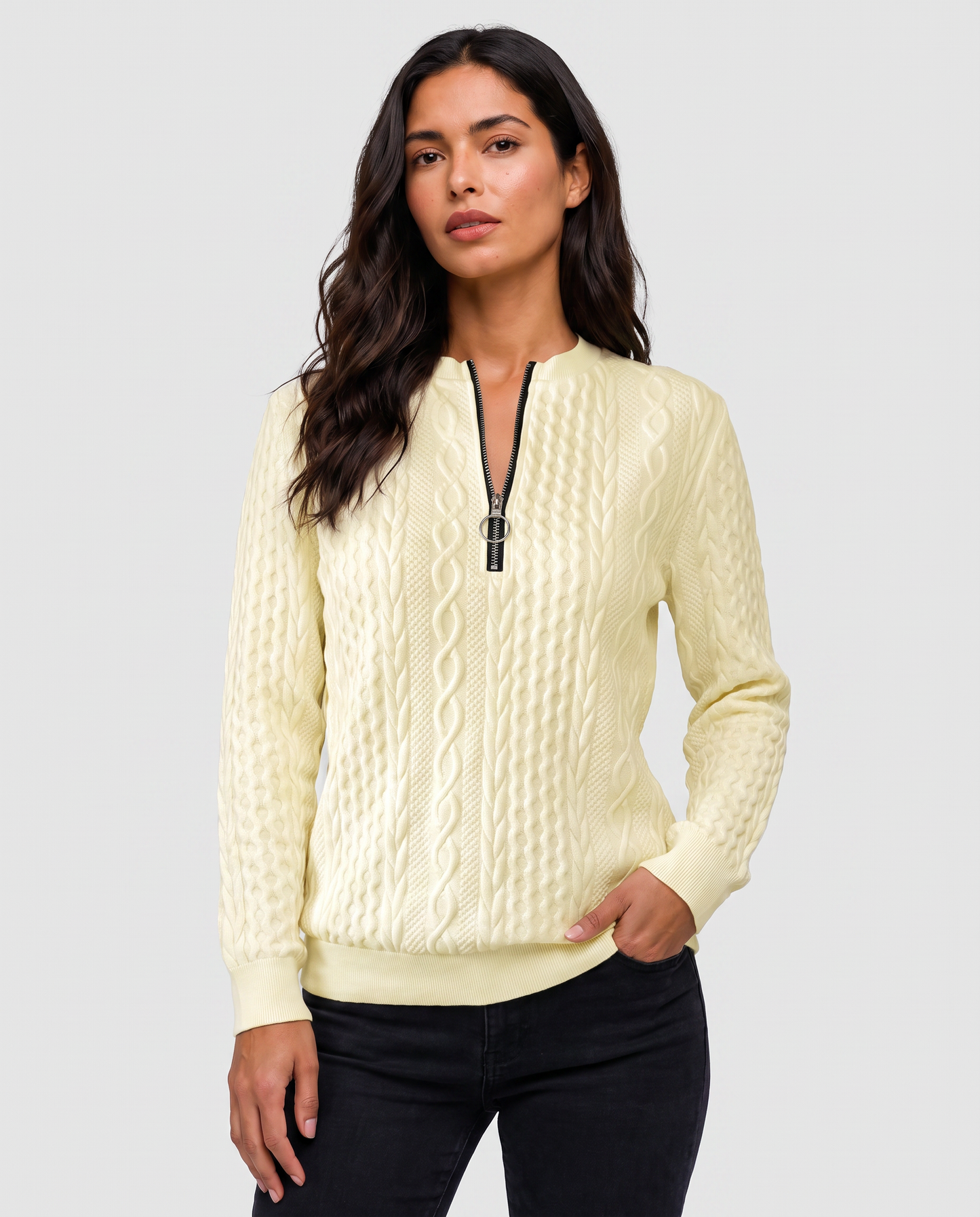 Virelle | Pull Demi-Zip Femme Torsadé