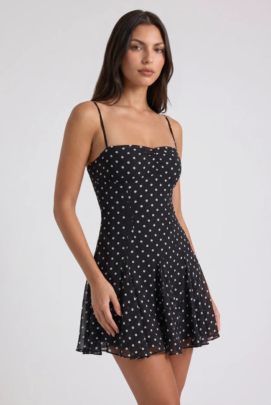 Virelle | Robe À Pois Avec Bustier Froncé Et Jupe À Godets
