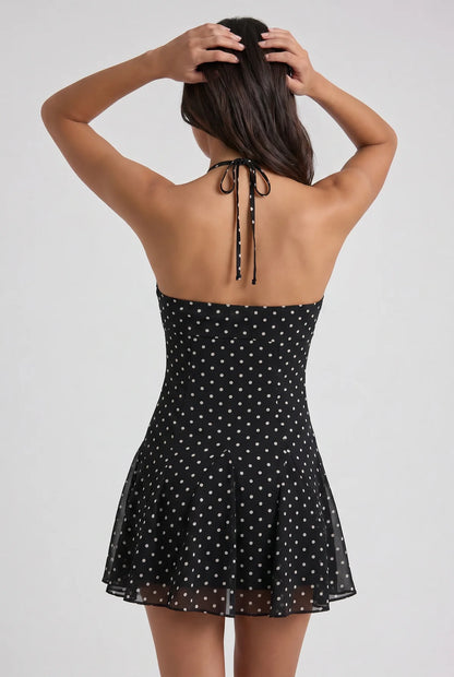 Virelle | Robe À Pois Avec Bustier Froncé Et Jupe À Godets