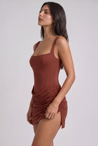 Virelle | Mini Robe Corset en Satin Drapé