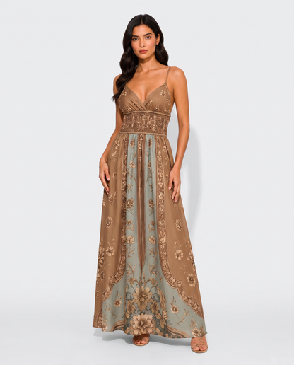 Virelle | Robe Femme Longue Bohème Imprimée À Col V