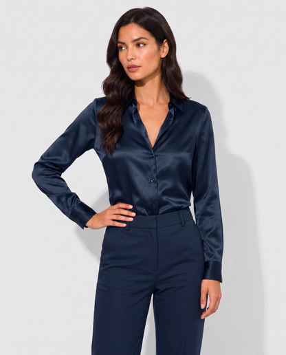 Virelle | Blouse Satinée À Col En V Et Manches Longues