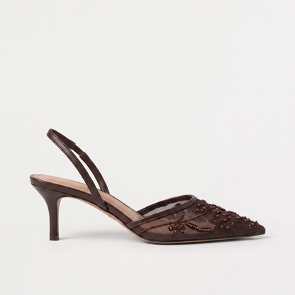 Virelle | Mules Femme en Tulle Brodé à Talon Fin
