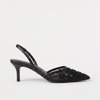 Virelle | Mules Femme en Tulle Brodé à Talon Fin