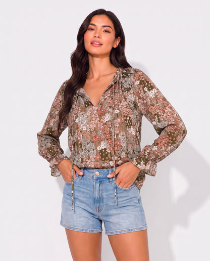 Virelle | Blouse Fleurie À Col En V Et Manches Longues