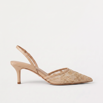 Virelle | Mules Femme en Tulle Brodé à Talon Fin