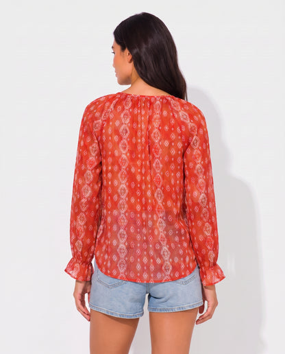 Virelle | Blouse Fleurie À Col En V Et Manches Longues