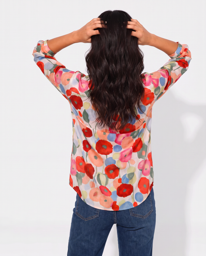 Virelle | Blouse Fleurie Boutonnée À Manches Longues