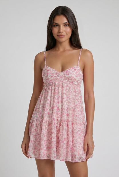 Virelle | Mini Robe Femme Florale À Ourlet Volanté