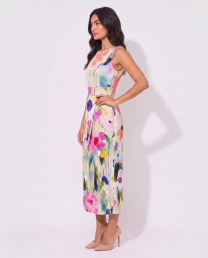Virelle | Robe Midi Fleurie Avec Ceinture