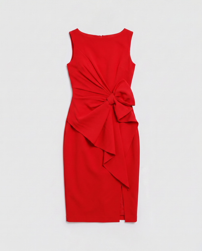 Virelle | Robe Midi Femme Ajustée avec Nœud