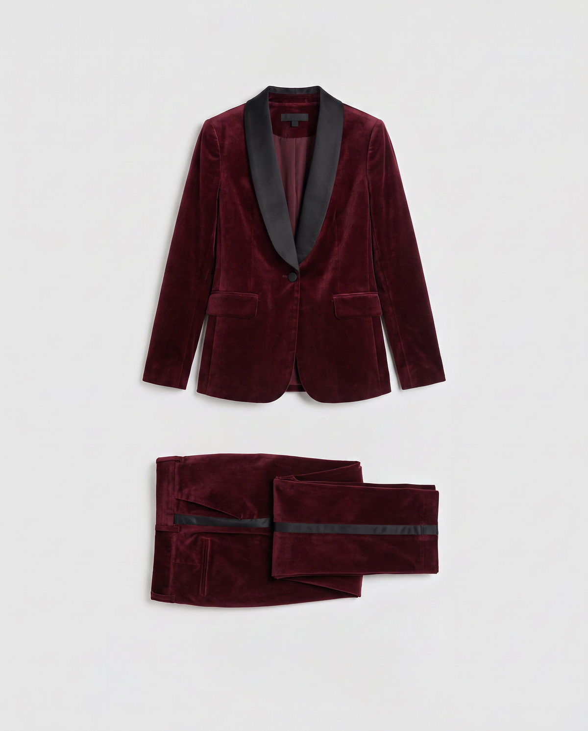 Virelle | Tailleur Tuxedo Femme 2 Pièces en Velours Bordeaux