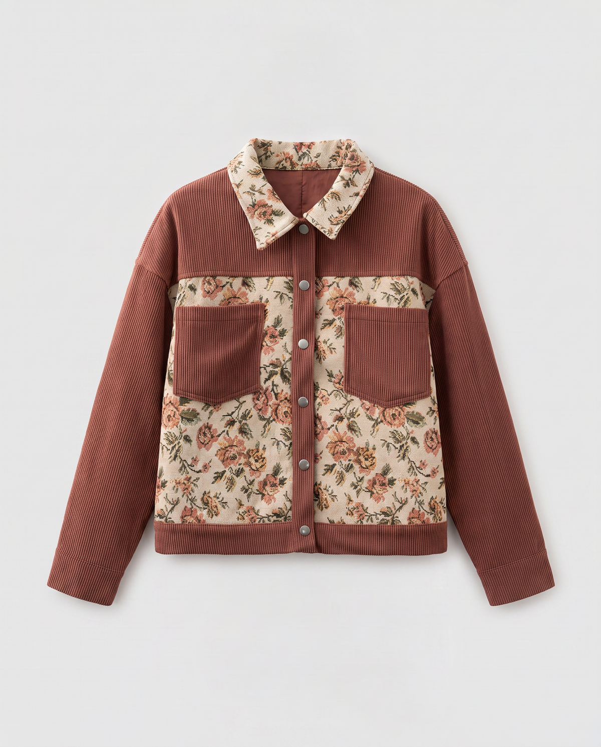 Virelle | Veste Chemise Femme Côtelée à Patchs Floraux