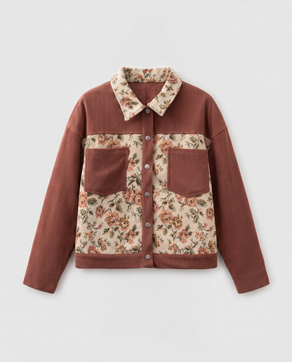 Virelle | Veste Chemise Femme Côtelée à Patchs Floraux