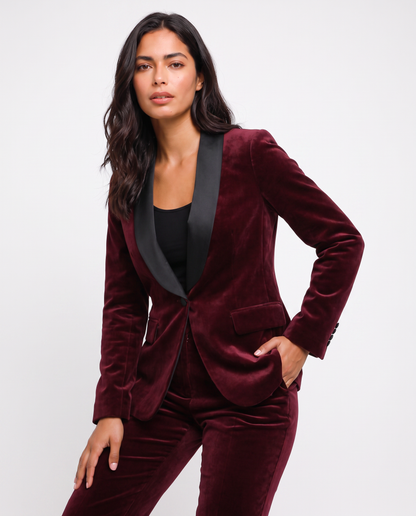 Virelle | Tailleur Tuxedo Femme 2 Pièces en Velours Bordeaux