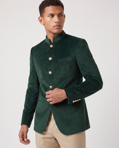 Virelle | Costume Jodhpuri Homme Vert Foncé et Beige