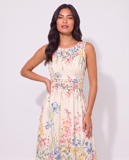 Virelle | Robe Midi Fleurie Sans Manches