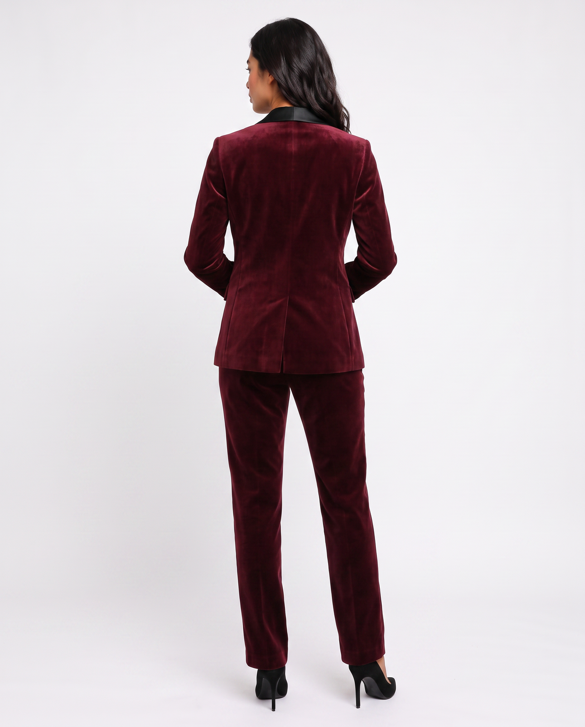 Virelle | Tailleur Tuxedo Femme 2 Pièces en Velours Bordeaux