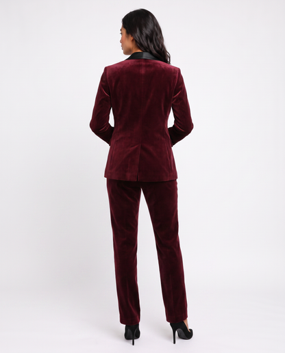 Virelle | Tailleur Tuxedo Femme 2 Pièces en Velours Bordeaux