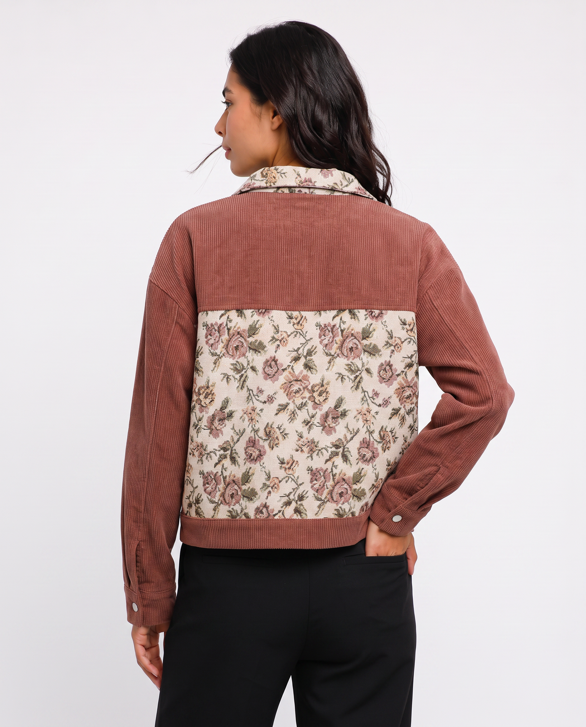 Virelle | Veste Chemise Femme Côtelée à Patchs Floraux