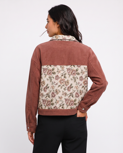 Virelle | Veste Chemise Femme Côtelée à Patchs Floraux