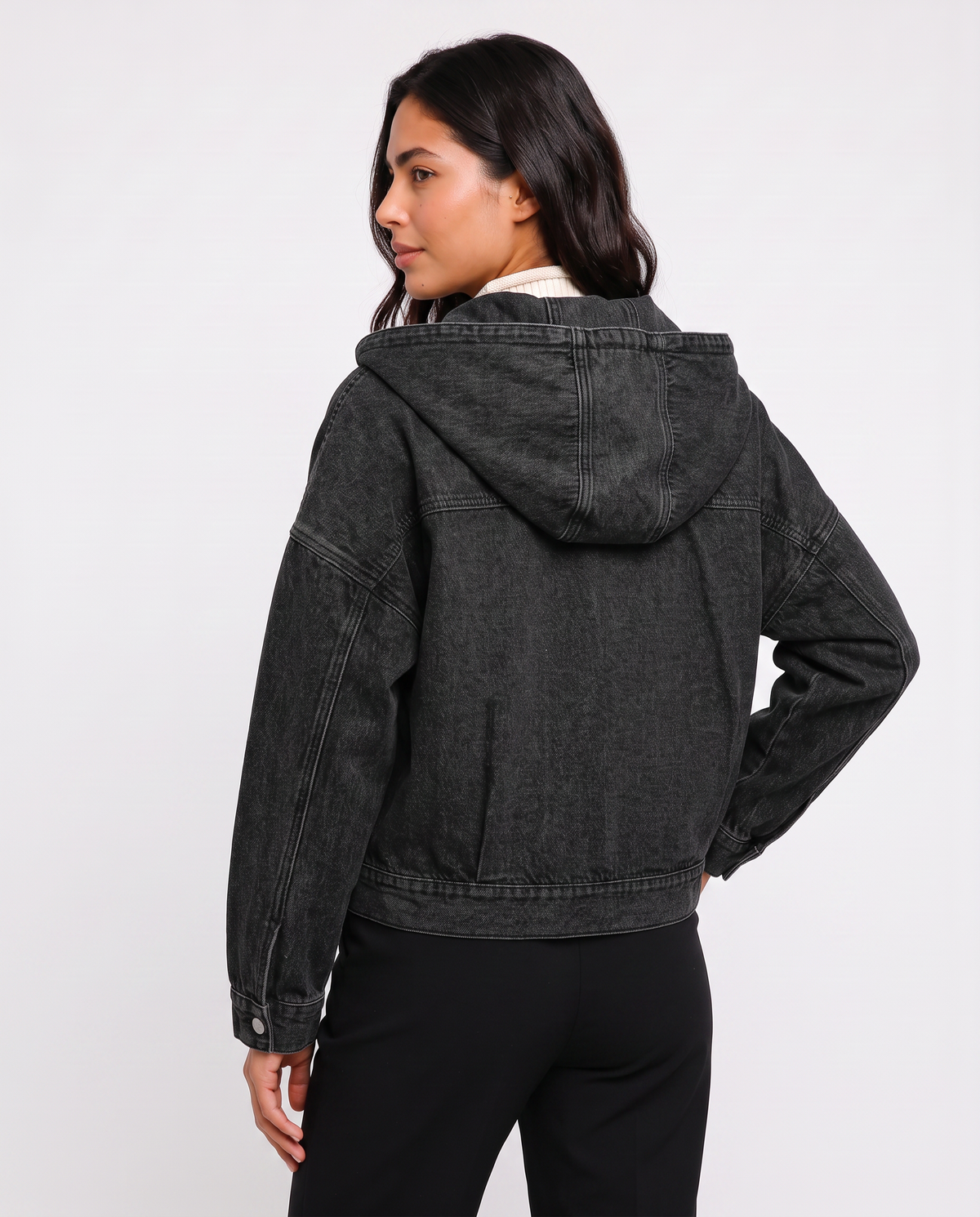 Virelle | Veste en Jean Noire à Capuche Femme