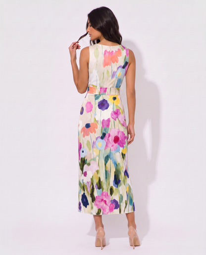 Virelle | Robe Midi Fleurie Avec Ceinture