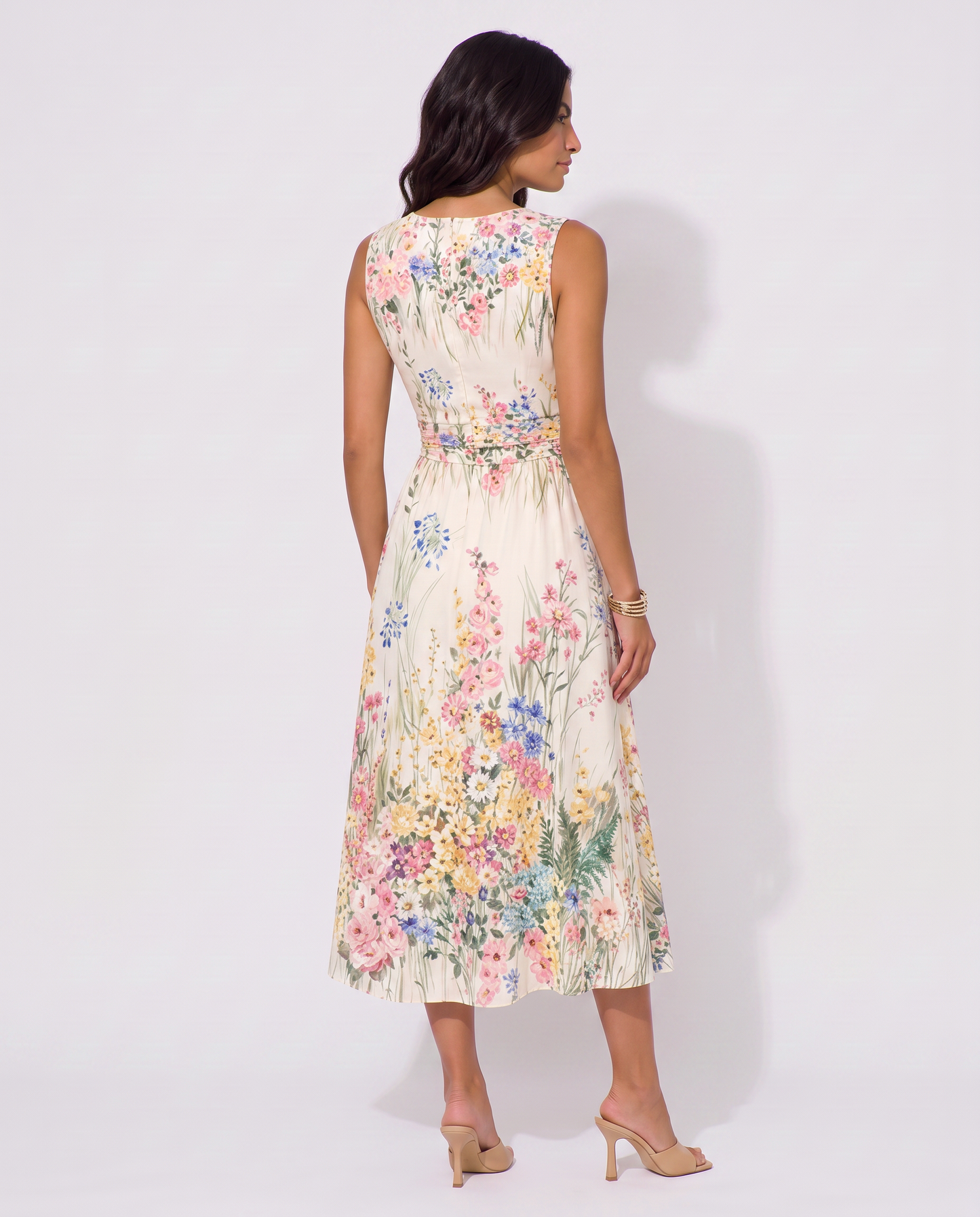 Virelle | Robe Midi Fleurie Sans Manches