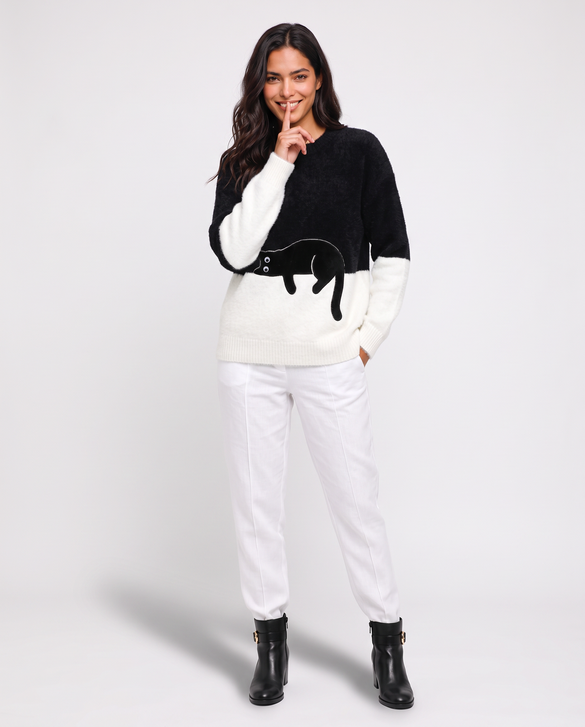 Virelle | Pull Oversize Femme à Motif Chat